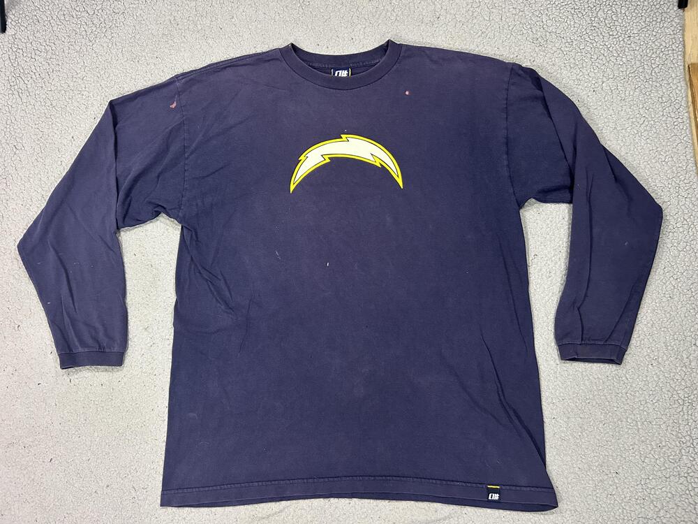 Vintage San Diego Chargers Shirt Mens XL Blue NFL Football Alphanumeric Bolt USA